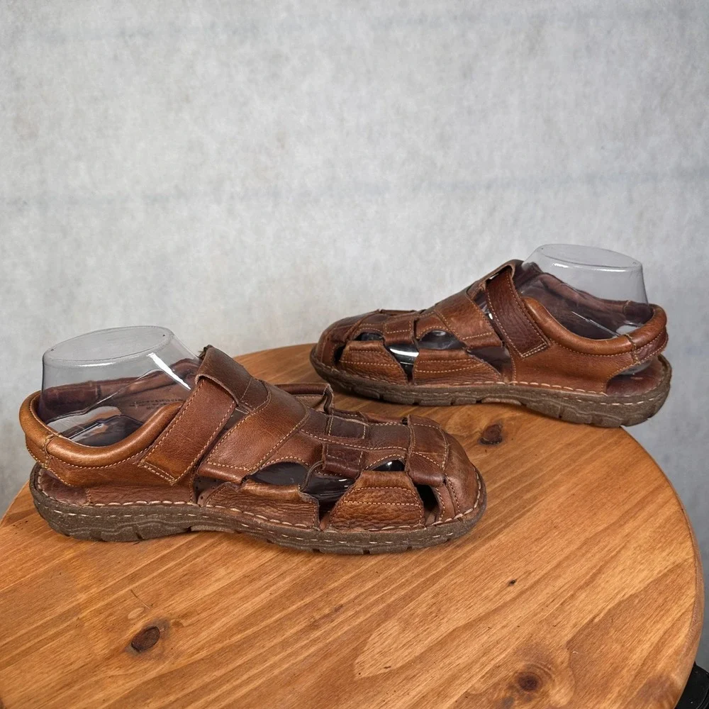 Born Fisherman Sandals Mens 8 Brown Good Leather Caged M6504 Hook Loop Strap